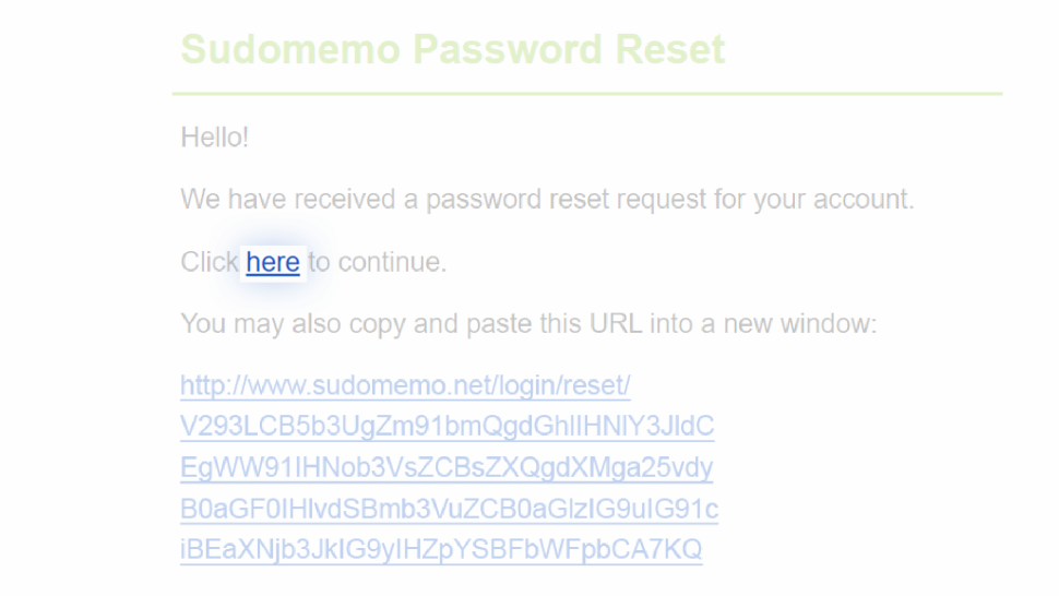 Password reset email