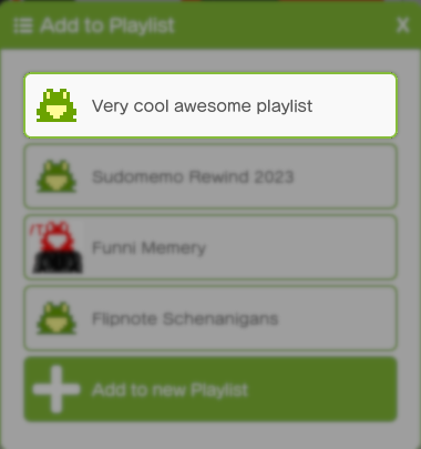 "Add to Playlist" menu containing 4 Playlists, with the first Playlist highlighted.